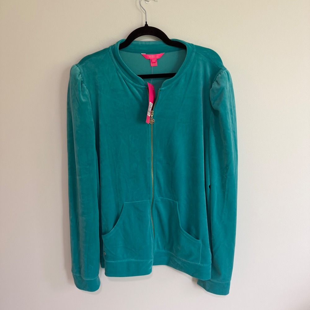 Lilly Pulitzer Evanna Velour Zip-Up Jacket Maldives Green XXL 009275